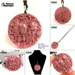 Colliers Carte à main Bird Natural Rhodonite Stone Crystal Perles Pendant Pendant