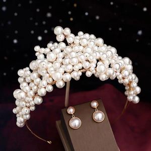 Collares hechos a mano corona regordeta aro de pelo de perla Irregular para mujer diademas de boda accesorios para el cabello joyería
