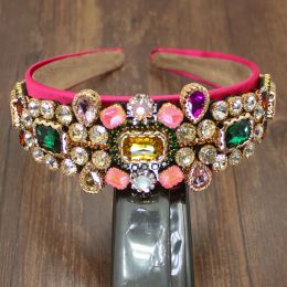 Kettingen Handgemaakte Vintage Bohemen Roze Groene Kristallen Steentjes Hoofdtooi Bloem Tiara Hoofddeksel Accessoires voor Damesbruiloft