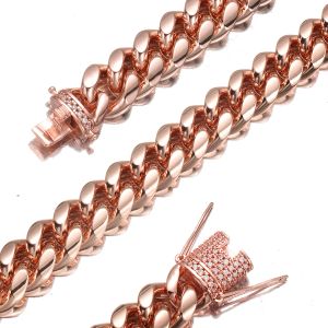 Colliers Largeur de haute qualité 10 mm / 14 mm en acier inoxydable rose gol couleur miami cubain chaîne hommes femme curb lien collier différentes tailles