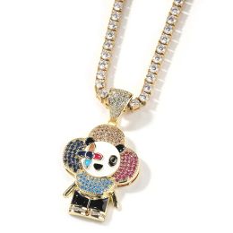 Colliers hip hop 5a + cz pierre pavée bling glacé outola panda clown pendentif collier pour hommes bijoux drop exhib