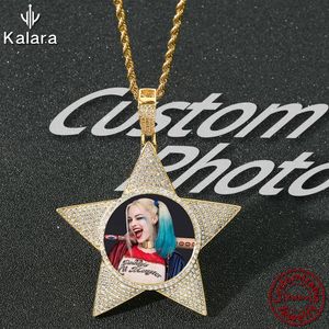 Kettingen Hip Hop Aangepaste Foto Naam Paar Hangers Vriendschap Ketting Vijfpuntige Ster Choker Gepersonaliseerde Sieraden Geschenken Best Verkocht