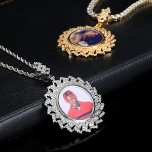 Collares Joyería de Hip Hop Iced Out Memoria personalizada Colgante con foto Micro Pave Zircon Collar de rombo para colgante Logotipo personalizado gratuito