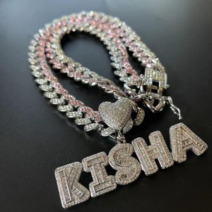 Kettingen Hiphop Cubaanse schakelketting met naamhanger Twee kleuren ketting Aangepaste hartketting Ijzige letters Armband Blingbling Monogram