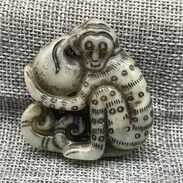 Colliers ornement de maison, pendentif en Jade de singe Antique, bijoux rétro, Collection artisanale