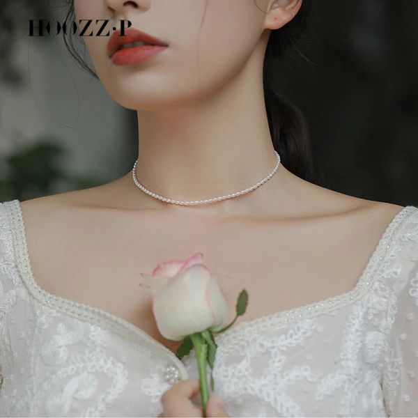 Collares HOOZZ.P Collar de perlas de bebé de arroz para mujeres 2022 Joyería de boda Gargantilla barroca de agua dulce 34 mm Cumpleaños cultivado natural Niñas