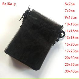 Colliers Ménage 100 pcs Tirable Noir Petit/Grand Organza Sacs Faveur De Noce Cadeau De Noël Sac Bijoux Emballage Sacs Pochettes