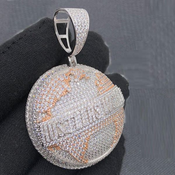 Colliers Hustlers World Globe Pendentif Deux Tons Couleur Or Micro Pave 5A CZ Carte Ronde Hip Hop Hommes Collier