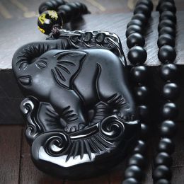 Colliers hzew homme femmes colliers en pierre naturelle obsidienne pendentif collier chanceux énergie éléphant collier pour ami cadeau