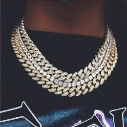 Colliers Iced Out Bling Cuban Link 12 mm Collier Miami 2 Row Full Zircon Hip Hop Choker Collier Fashion Women Jewelry Party Gift