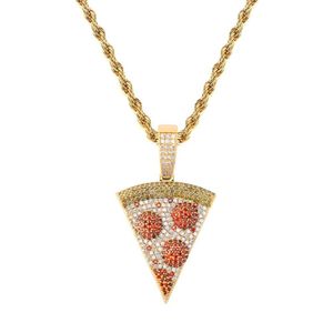 Collares Collar con colgante de pizza con cadena helada, collar llamativo de latón con circonita chapada en oro de 18 quilates para hombres y mujeres, regalo, joyería de Hip Hop