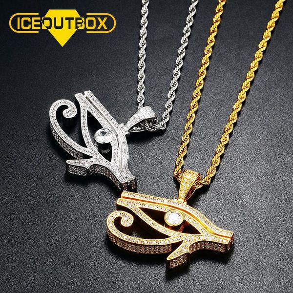 Colliers Iceoutbox Eye of Horus pendentif collier pour femmes hommes cubique zircone Hip Hop Rock mode bijoux or argent couleur tendance cadeau