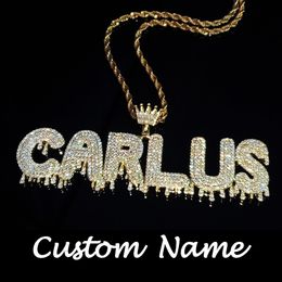 Colliers Glace Couronne Bail Initiales Nom Plaque CZ Diamant Lettres Personnalisées Pendentif Collier Pour Hommes Femmes Bling Bling Hip hop Bijoux