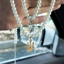 Collares imitación de agua dulce perla ukraine emblema nacional collar titanio insignia de acero patrón de cuello joyería para mujeres