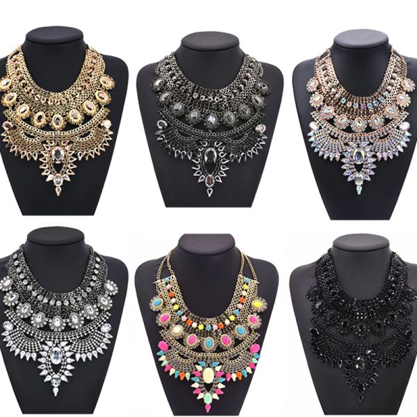 Colliers Indian Ethnic Déclaration Big Choker Collier Femmes Bohemian Vintage Maxi Long Grand col Collier en cristal