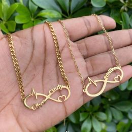 Colliers Infinity Heart Double plaque signalétique pendentif colliers pour femmes en acier inoxydable Rose nom personnalisé collier bijoux cadeaux