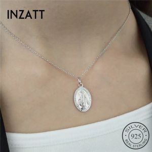 Collares INZATT, collar con colgante de religión gótica de la Santa Madre María, joyería de plata de ley 925, Color dorado para mujer, regalo de fiesta