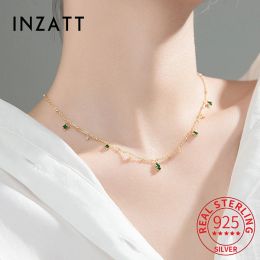 Colliers Inzatt Real 925 STERLING Silver Green Zircon Water Drop Choker Collier pour femmes ACCESSOIRES BOHEMIEN BOHEMIAN