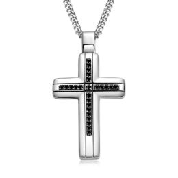 Kettingen Iogou Religie Kruis zilver 925 Hanger 1,2 mm Zwarte Moissanite ketting voor mannen Cubaanse ketting 22+2inch lengte joods met geschenkdoos
