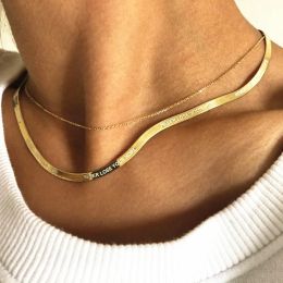 Kettingen Italiaanse Slangenketting Op maat gegraveerde naamketting Visgraatketting Briefketting Vrouwen Gepersonaliseerde roestvrijstalen sieraden