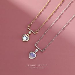 Collares ITSMOS S925 collar de plata de ley con forma de corazón amoroso, piedra lunar, ópalo, diseño especial, collar de cadena para mujer, regalo romántico