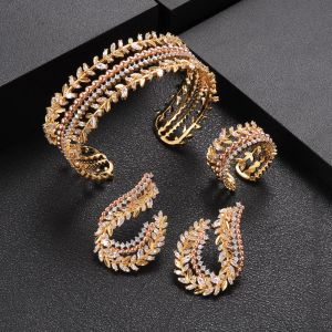 Colliers Janekelly 3pcs Bridal Zirconia Full Jewelry Ensembles pour femmes, Luxury Dubai Nigeria CZ Collit Collier en cristal Ensembles