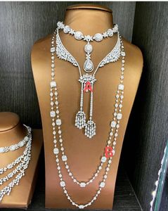 Kettingen Janekelly 4 stks Bruids Zirkonia Volledige Sieraden Sets voor Vrouwen Feest, Dubai Nigeria Cz Kristallen Bruiloft Ketting Sets