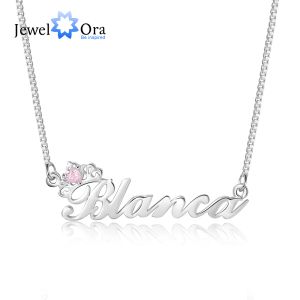 Kettingen JewelOra 925 Sterling Zilver Gepersonaliseerde Kroon Naambord met Geboortesteen Aangepaste Naam Brief Ketting Moederdag Valentijn Cadeau