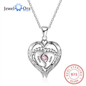 Colliers Jewelora 925 Collier de pieds de bébé personnalisé en argent sterling avec argent naissance 925 Cœur de bijoux de pendentif cardiaque pour mère