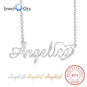 Collares JewelOra Personalizado Nombre Placa de Identificación con Corazón Plata de Ley 925 Personalizar Collares de Letras para Mujer Regalo de Aniversario