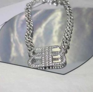 Colliers bijoux bb boucles d'oreilles industrie lourde avancée diamant incrusté chaîne cubaine double lettre pendentif collier mode personnalité célébrité