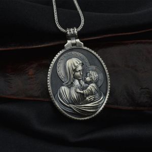 Kettingen Sieraden om de nek Europese en Amerikaanse stijl Christelijke ketting vintage Maagd Maria omarmen kindje Jezus Memorial Medal