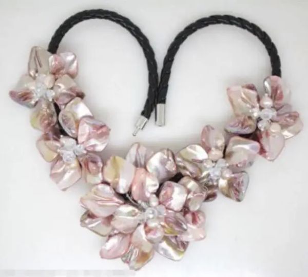 Collares Joyería Collar de perlas Venta caliente nuevo estilo Hermosa concha de perla rosa madre de perla de cristal colgante de flor n Envío gratis