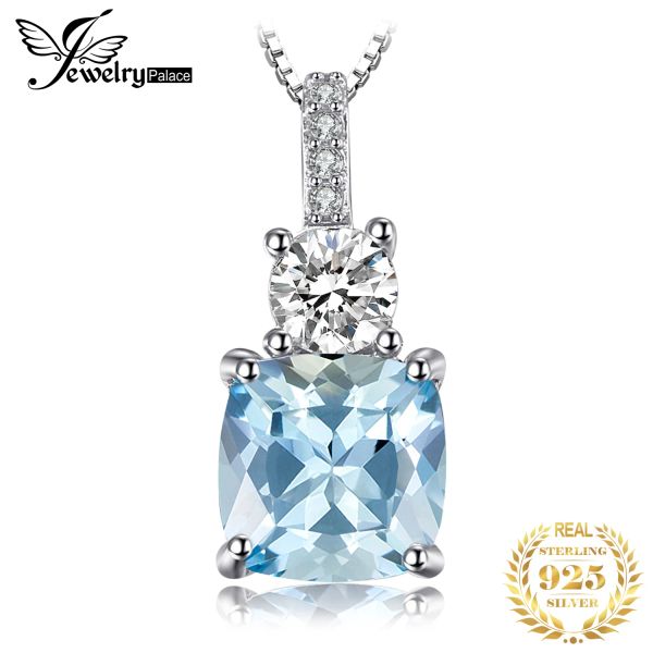 Colliers JewelryPalace 1.9ct Natural Sky Blue Topaz 925 Collier pendentif en argent sterling pour femmes sans chaîne en or jaune rose rose plaqué