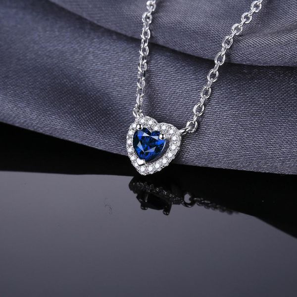 Collares Jewelrypalace Corazón creado Sapphire Blue 925 Collar colgante de plata esterlina para mujer Gemstone Joyería fina de moda 45 cm