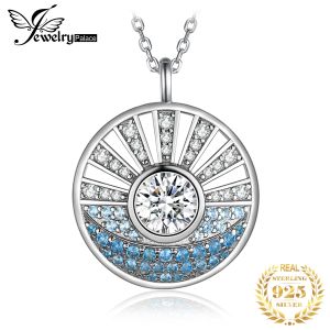 Colliers Jewelrypalace nouveauté lever du soleil mer 1.6ct taille ronde pierre précieuse Sterling Sier pendentif collier pour femme sans chaîne cadeau fin