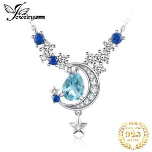 Kettingen Jewelrypalace Nieuwe Maan Ster 4.5ct Echte Hemelsblauwe Topaas Gemaakt Saffier Sterling Sier Hanger Ketting voor Vrouw 45 cm