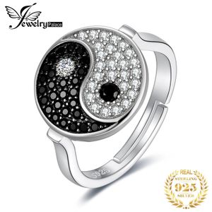 Kettingen Jewelrypalace Tai Chi Yin Yang Sterling Sier Verstelbare Ring Unieke Echte Zwarte Spinel Verklaring Open Ringen voor Vrouwen