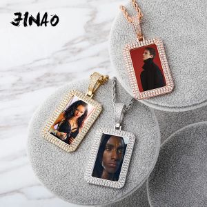 Colliers Jinao PHOTO PHOTO PHOTO PLACE Square Médaillon Pendant Zircon Pendant Men Hip Hop Fashion Bijoux