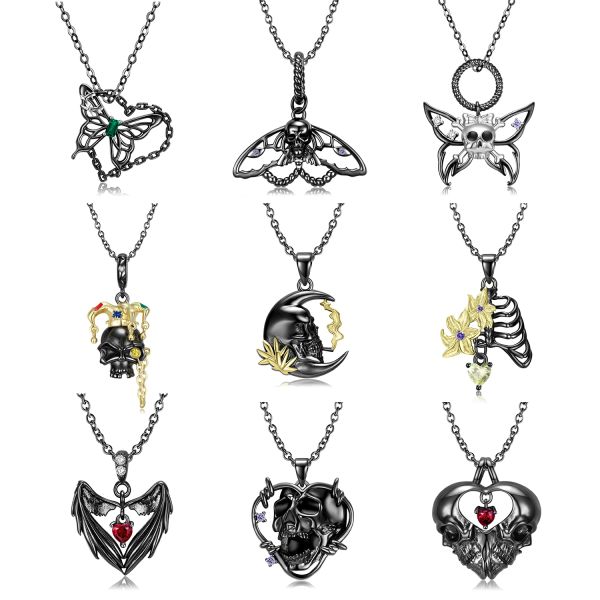 Colliers Jiuhao Pendant Collier 100% 925 STERLING Silver Butterfly Skull Scream Black Wings Chain Collier For Girl Women Jewelry