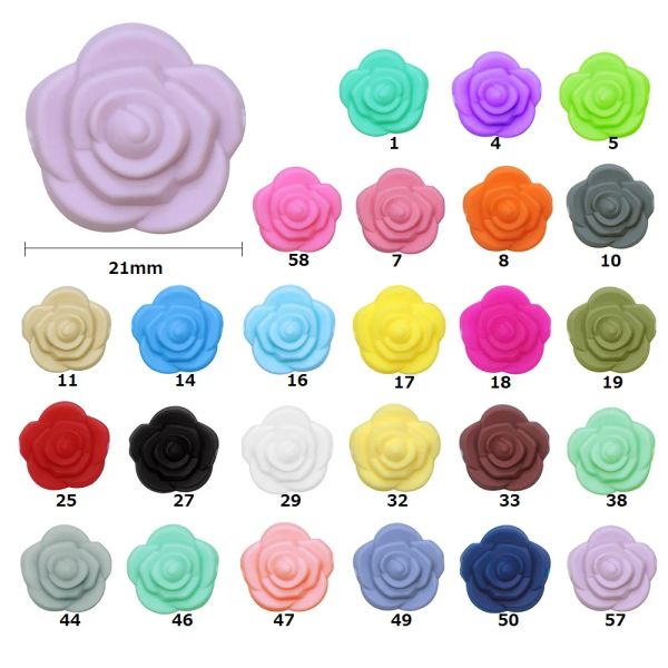 Colliers Joepada vente en gros 100 pièces Mini Rose bébé à mâcher perles de Silicone bricolage sucette pendentif collier de dentition jouet fleur bébé anneau de dentition