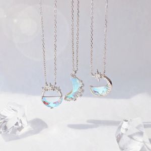 Kettingen JUwang Exquise 3 stijlen Crescent Maan volle maan Halve maan ketting voor vrouwen kleurrijke geglazuurde steenkolye sieraden hanger