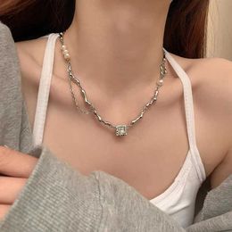 Colliers JWER Kpop Baroque Perle Zircon Femme Pendentif Noir et Blanc Pierre En Acier Inoxydable Collier Bijoux G220524