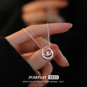 JYJIAYUJY 100% hele originele sterling zilveren S925 ketting op voorraad dubbele ring met zirkonia mode-sieraden cadeau dagelijks N214