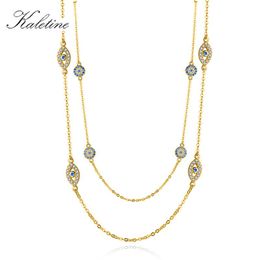 Colliers Kaletine 925 Collier en argent sterling Femmes Pendantes Round Evil Eye Colliers Zircon Long Collier Gold Chain Fashion Bijoux