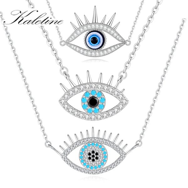 Colliers Kaletine Fashion Evil Eye Eye Collier 925 STERLING Silver Blue Eye clavicule Chaîne Collier Accessoires Bijoux Ajustement