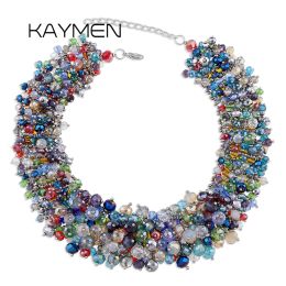 Colliers Kaymen Collier de déclaration fait à la main pour femmes Crystal en tricot perlé