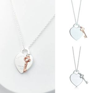 Colliers Key and Heart Collier pour femmes 925 Silver Sterling Luxury Bijoux Colliers de créateurs