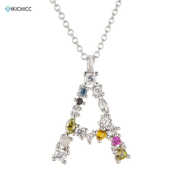 Collares Kikichicc 925 Plata de ley Nombre de lujo A P Letra Inicial Alfabeto Colgante Collar Mujeres Cristal Colorido Zircon Joyería