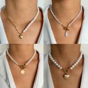 Kettingen kus vrouw vintage parel choker ketting voor vrouwen mode zomer witte imitatie parel kettingen trend elegante bruiloft sieraden